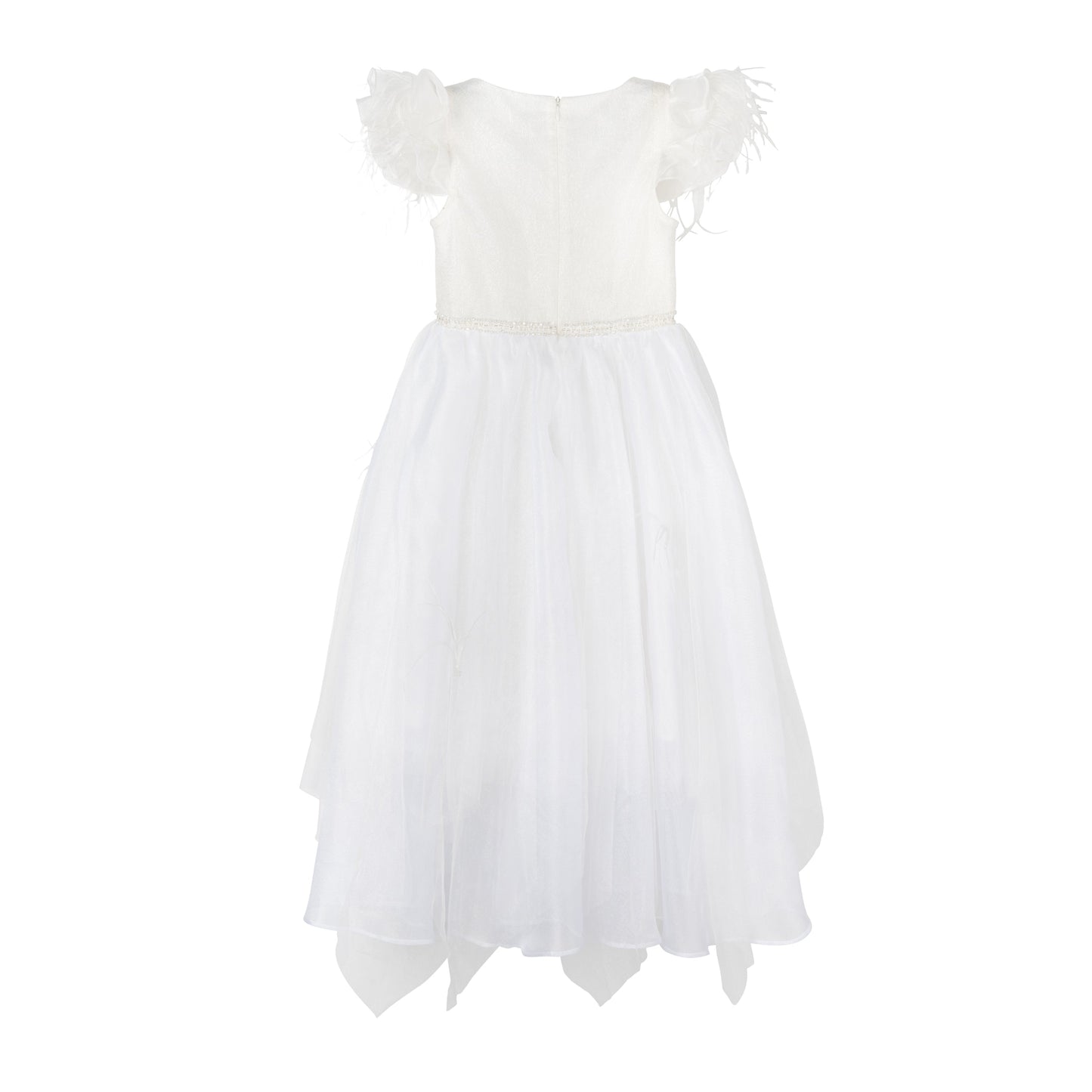 女童白色羽毛高定礼服裙