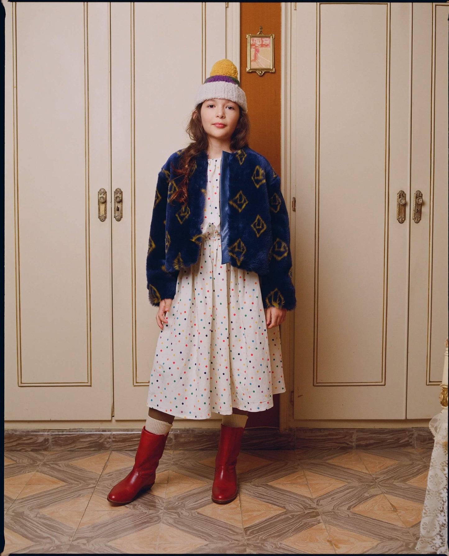 Girls White Dots Waist Dress