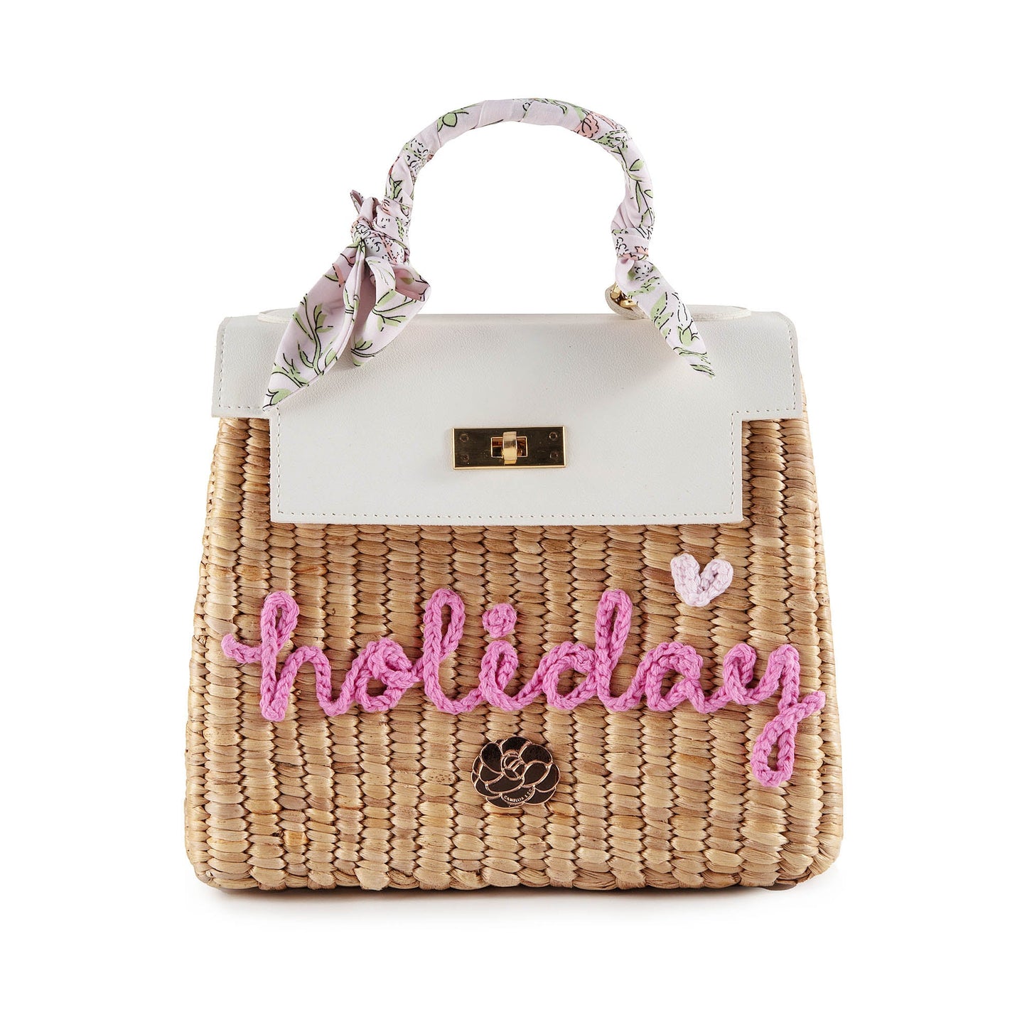 儿童白色“holiday”手提复古草编包