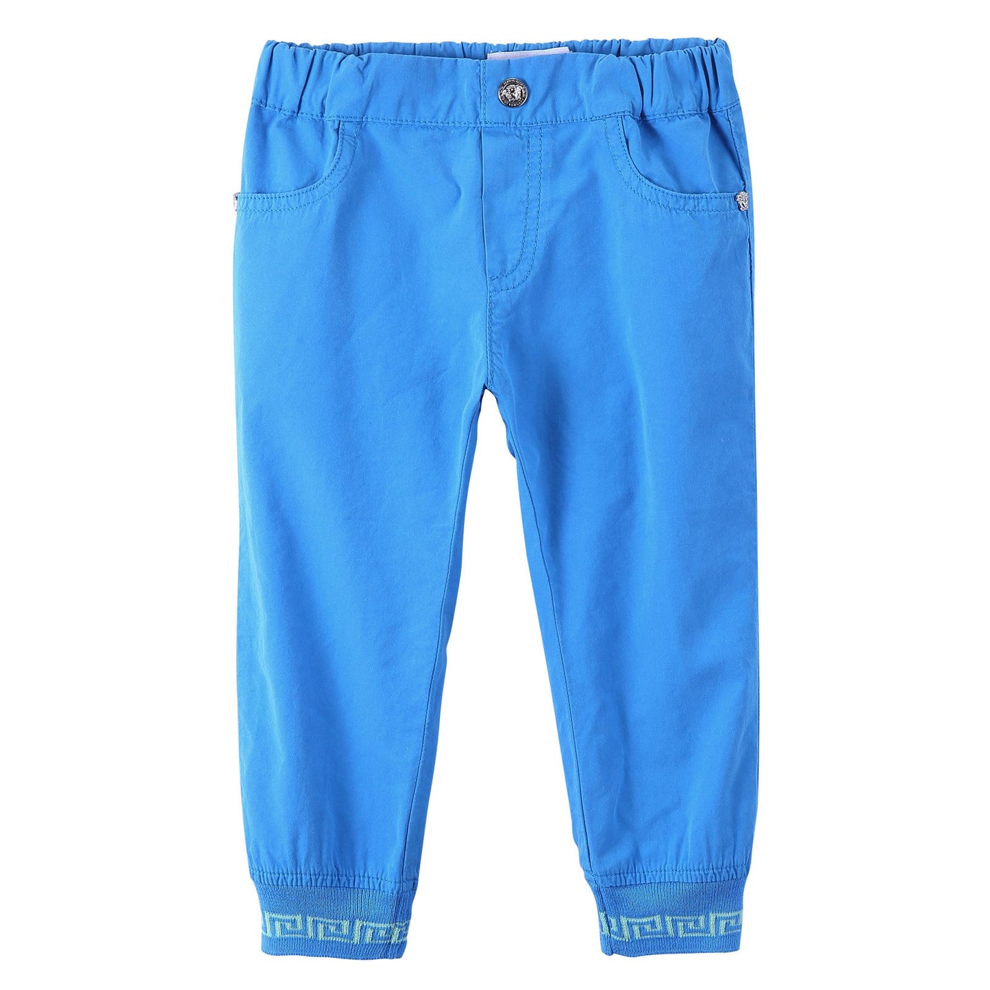 Baby Boys Ocean Blue Ribbed Cuffs Cotton Trousers