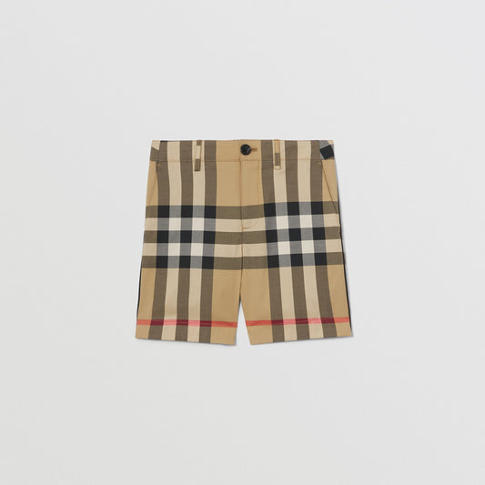 男童米色格子棉短裤