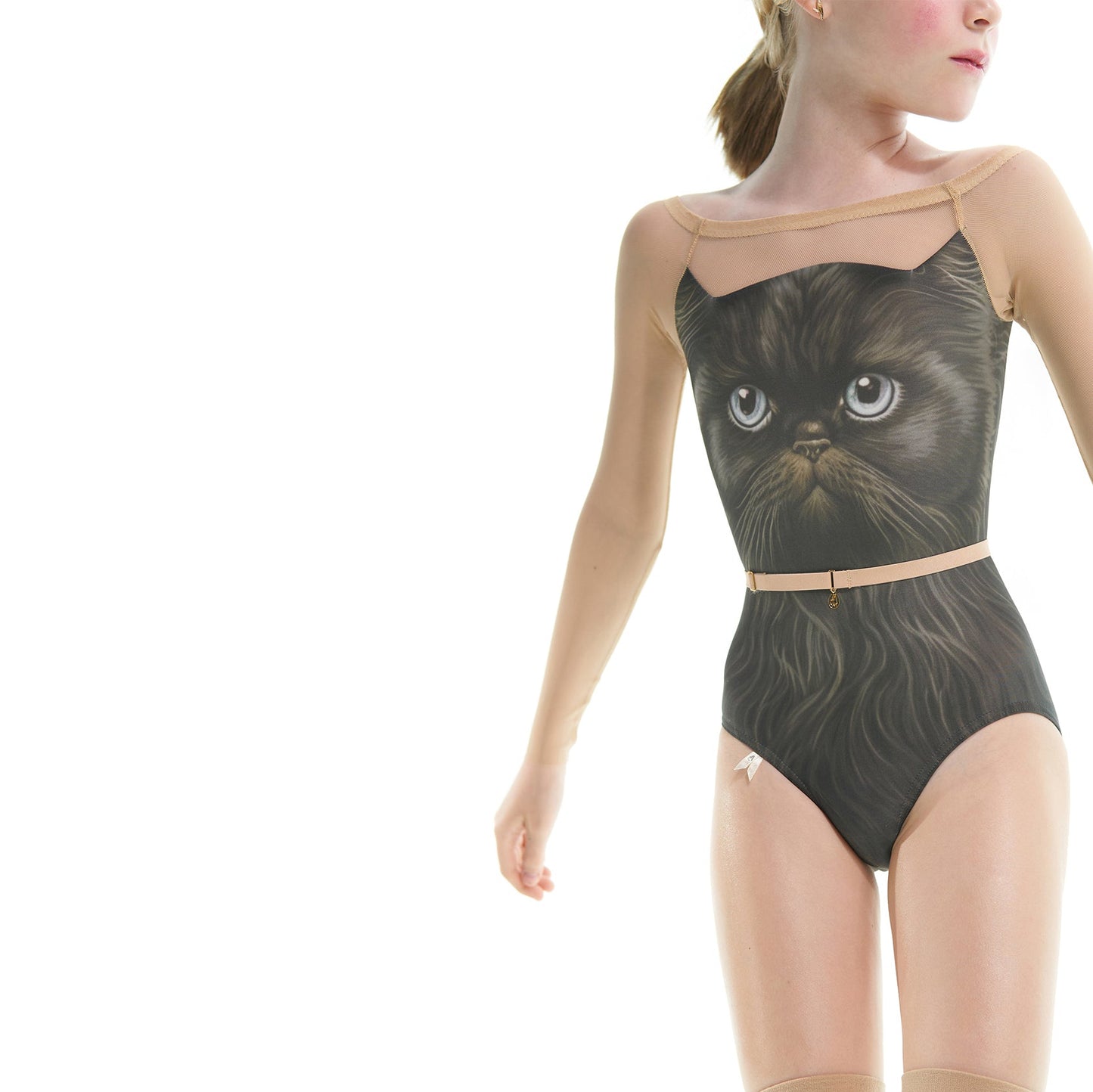 女童黑猫长袖芭蕾舞连体衣