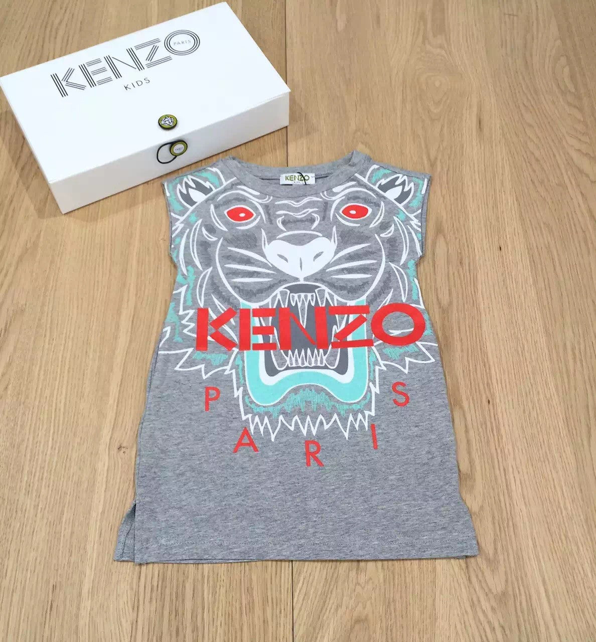 Girls Grey Allover Tiger Head Printed Dress