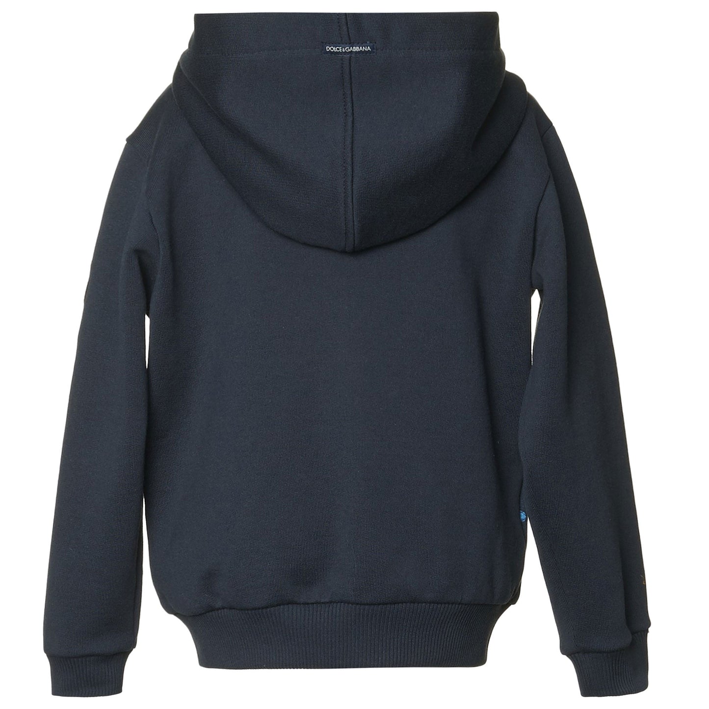 Boys Navy Blue Hooded Allover Printed Zip-Up Top
