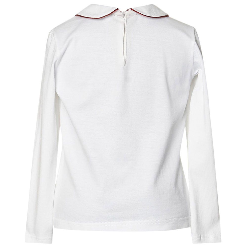 Girls White Peter Pan Collar Cotton T-Shirt