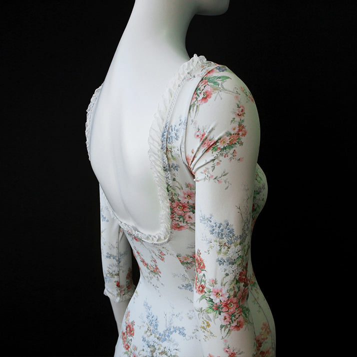 女士白色碎花芭蕾舞连体衣
