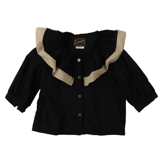 女童黑色荷叶领衬衫