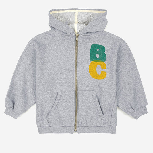 儿童浅灰色Logo棉拉链上衣