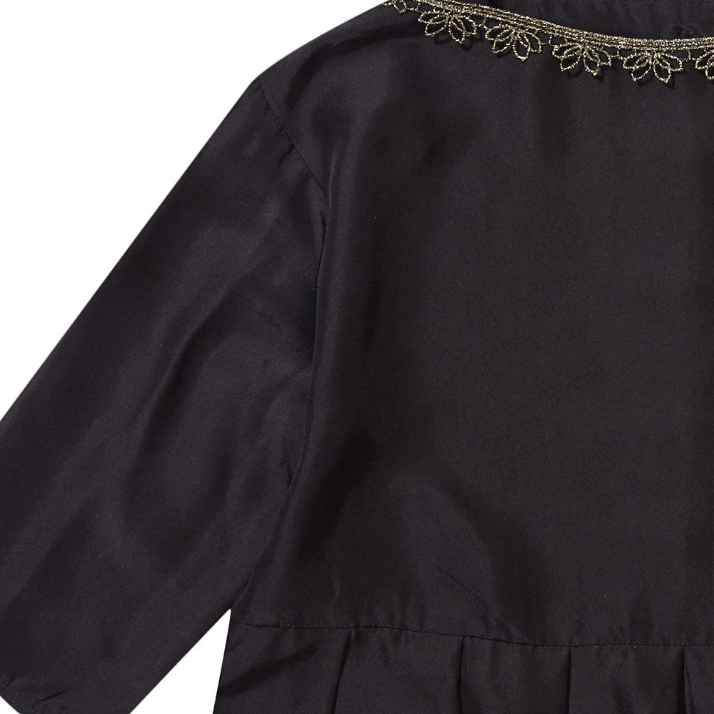 Girls Black Silk Woven Dress