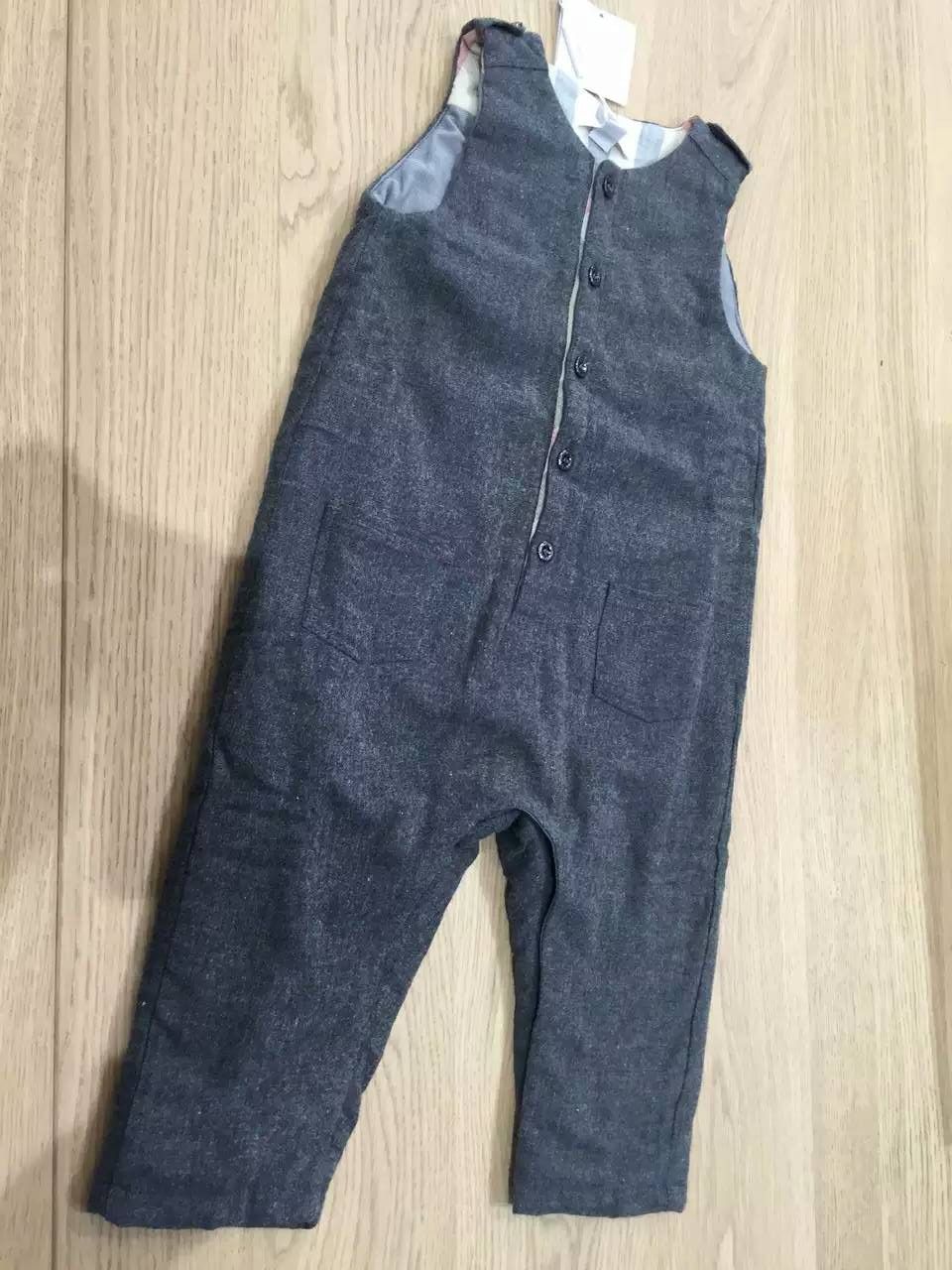 Baby Grey Cotton Flannel Dungarees Babysuit