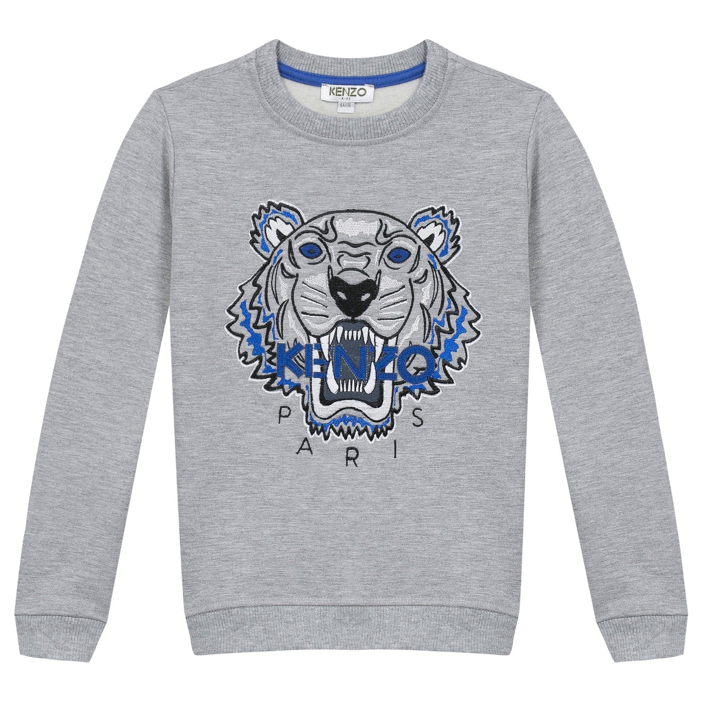 Girls Marl Grey Embroidered Tiger Head Cotton Sweatshirt