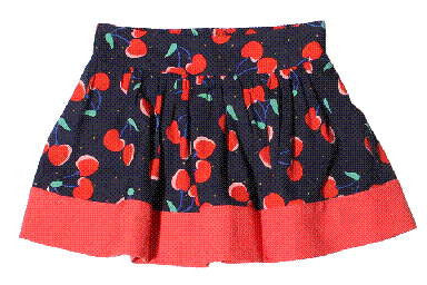 Girls Navy Blue Cherry Printed Trims Skirt