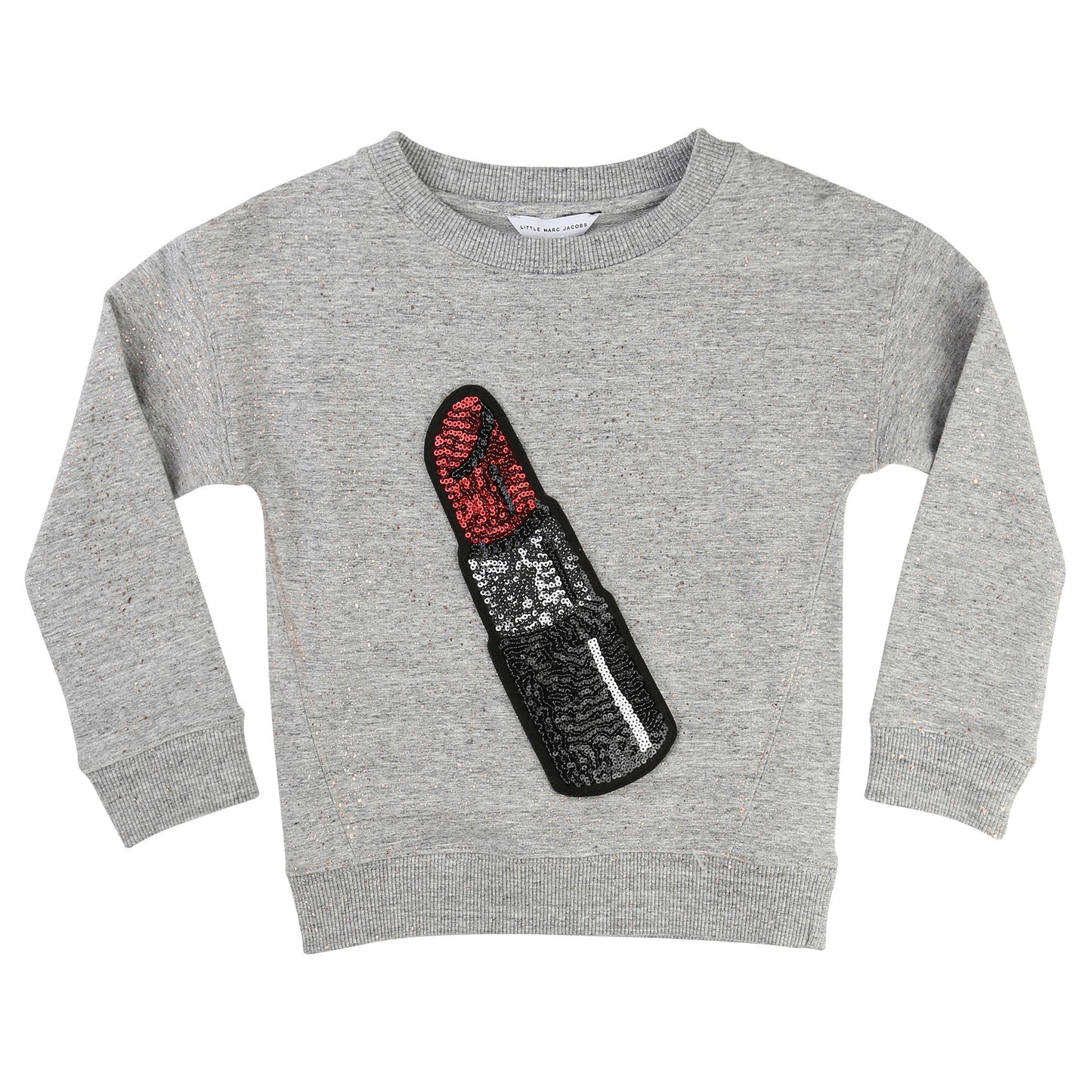Girls Grey Lipstick Printed Trims Sweatshirt