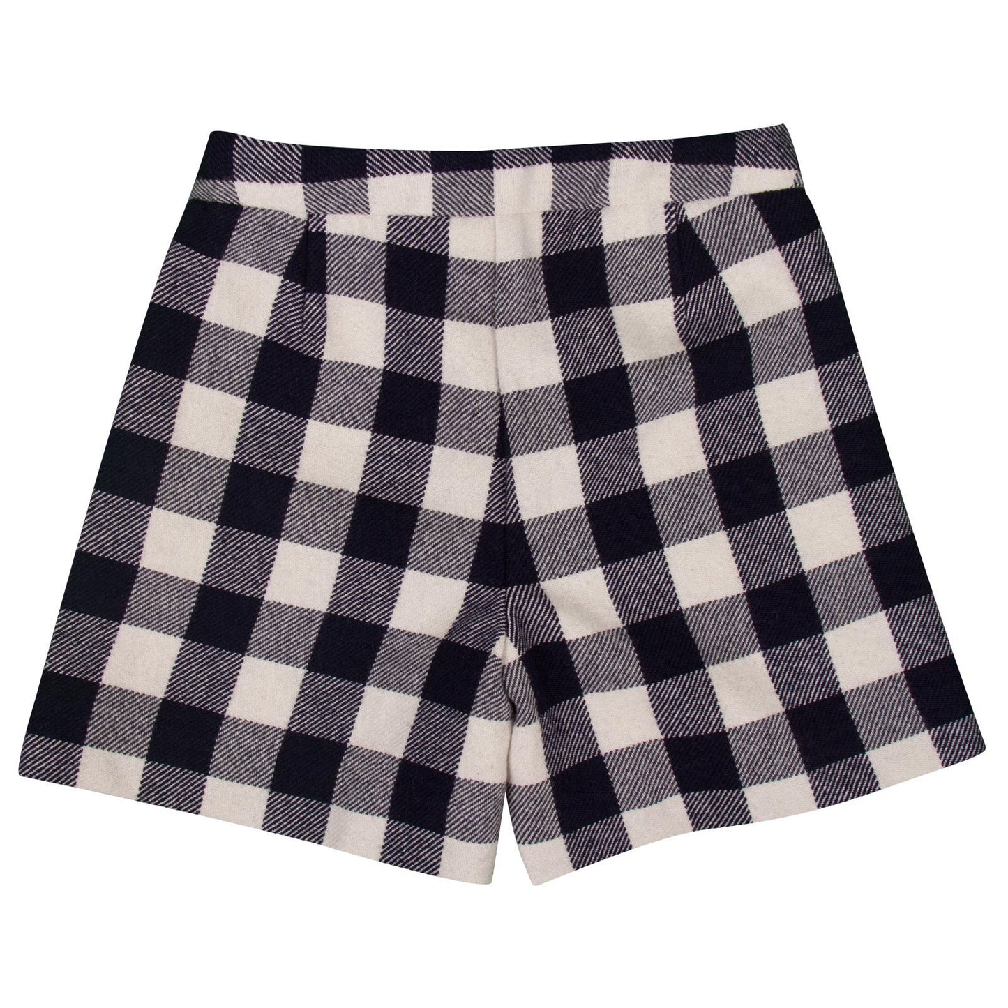 Girls Navy Blue Check Bermuda Shorts With Slant Pockets