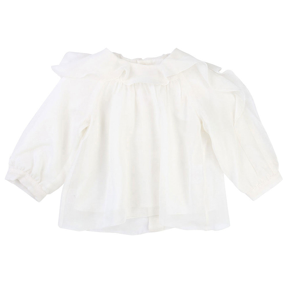 Baby Girls White Ruffled Viscose Blouse