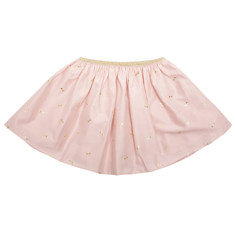 Girls Pink Allover Printed Trims Cotton Skirt