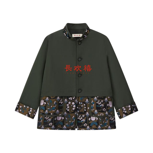 儿童绿色"長乐"中式外套
