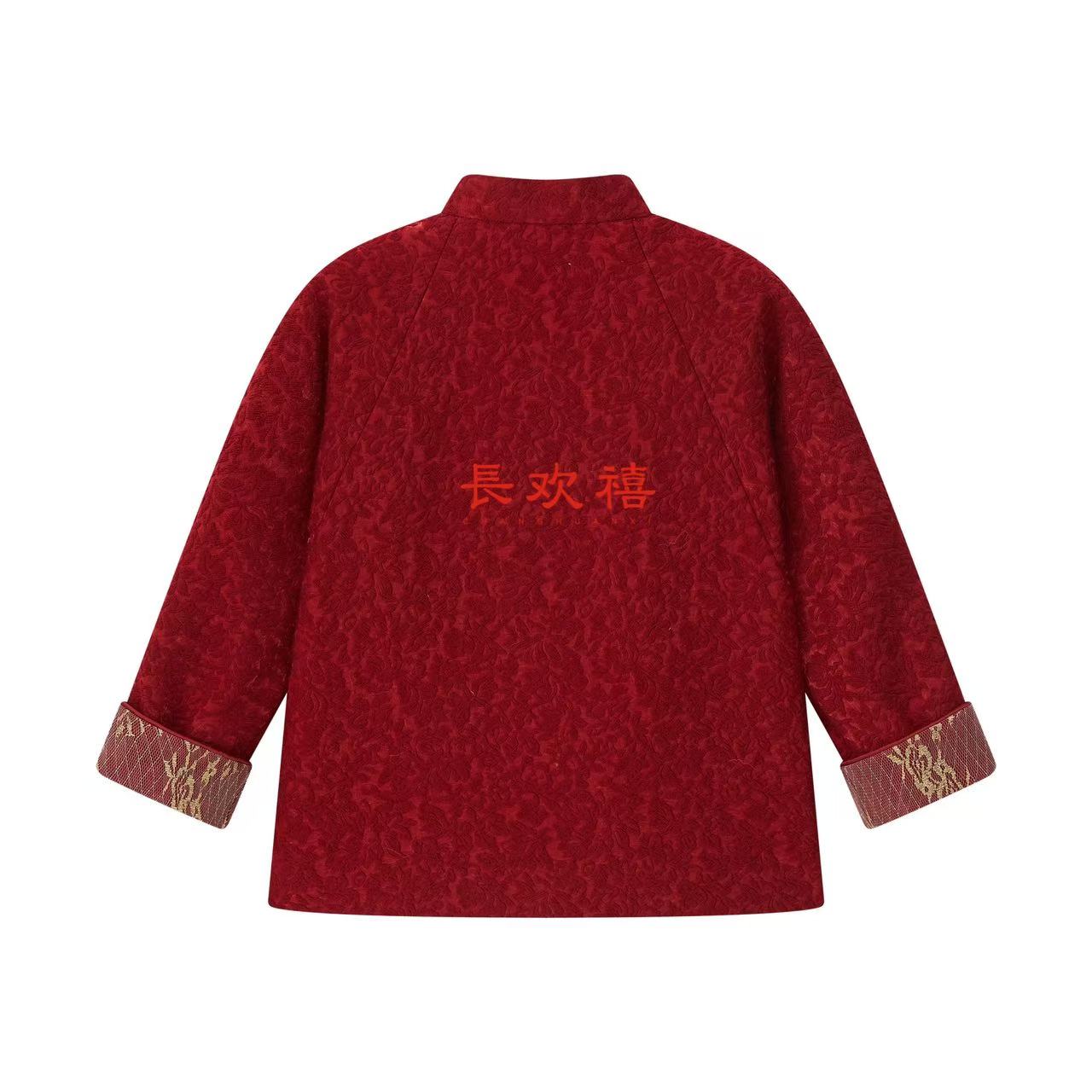 女童红色"鎏金花锦"中式外套