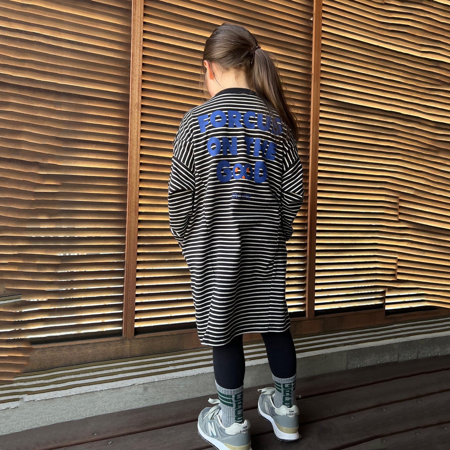 女童黑色条纹棉连衣裙