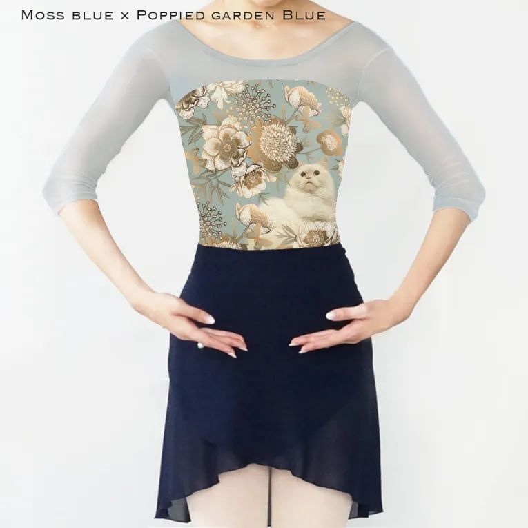 女士浅蓝色"Poppied garden Blue"芭蕾舞连体衣(166054391/Demi plie sleeve7/Moss blue)