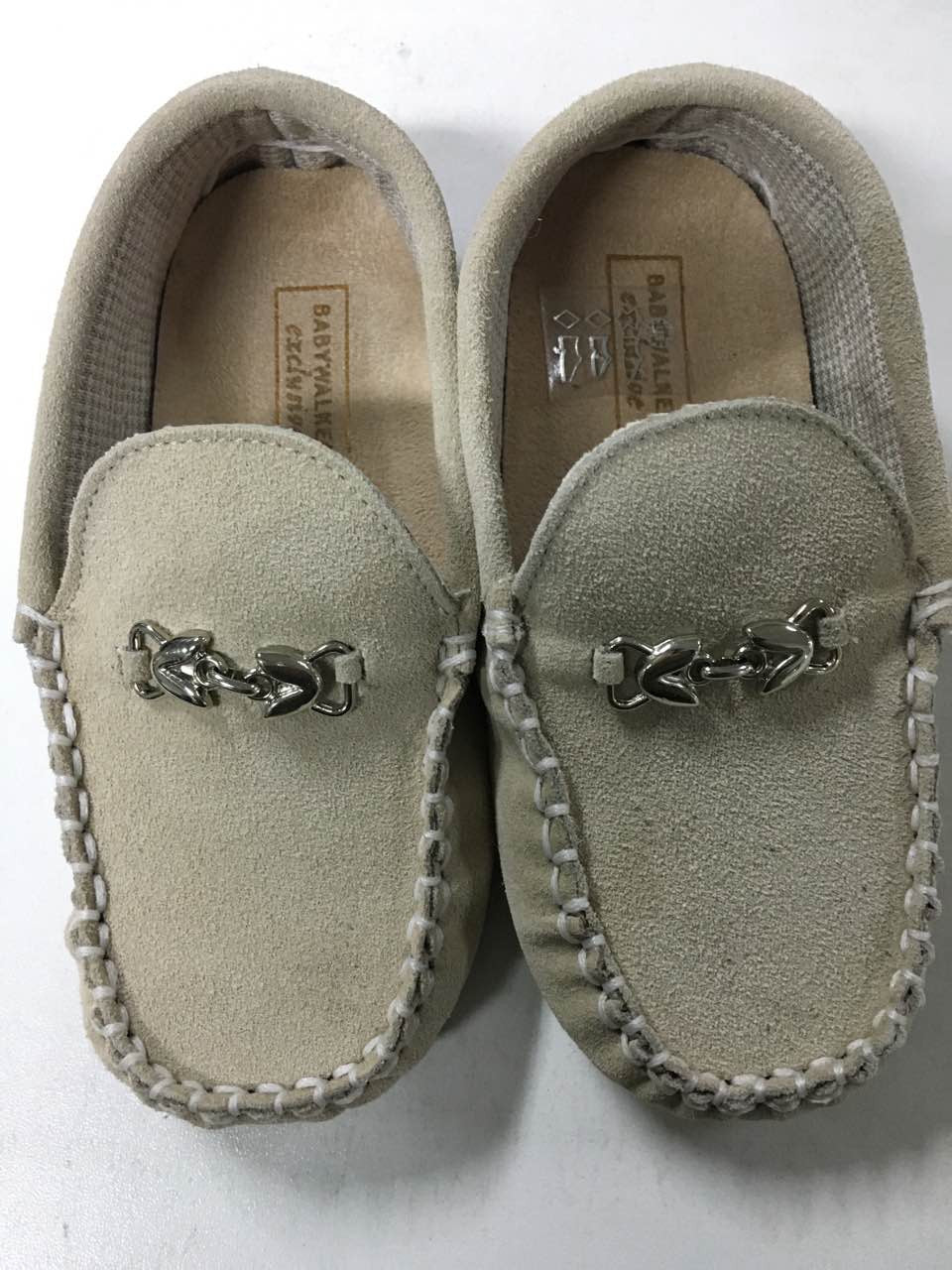Boys Beige Metallic Buckle Emellished Suede Leather Loafers