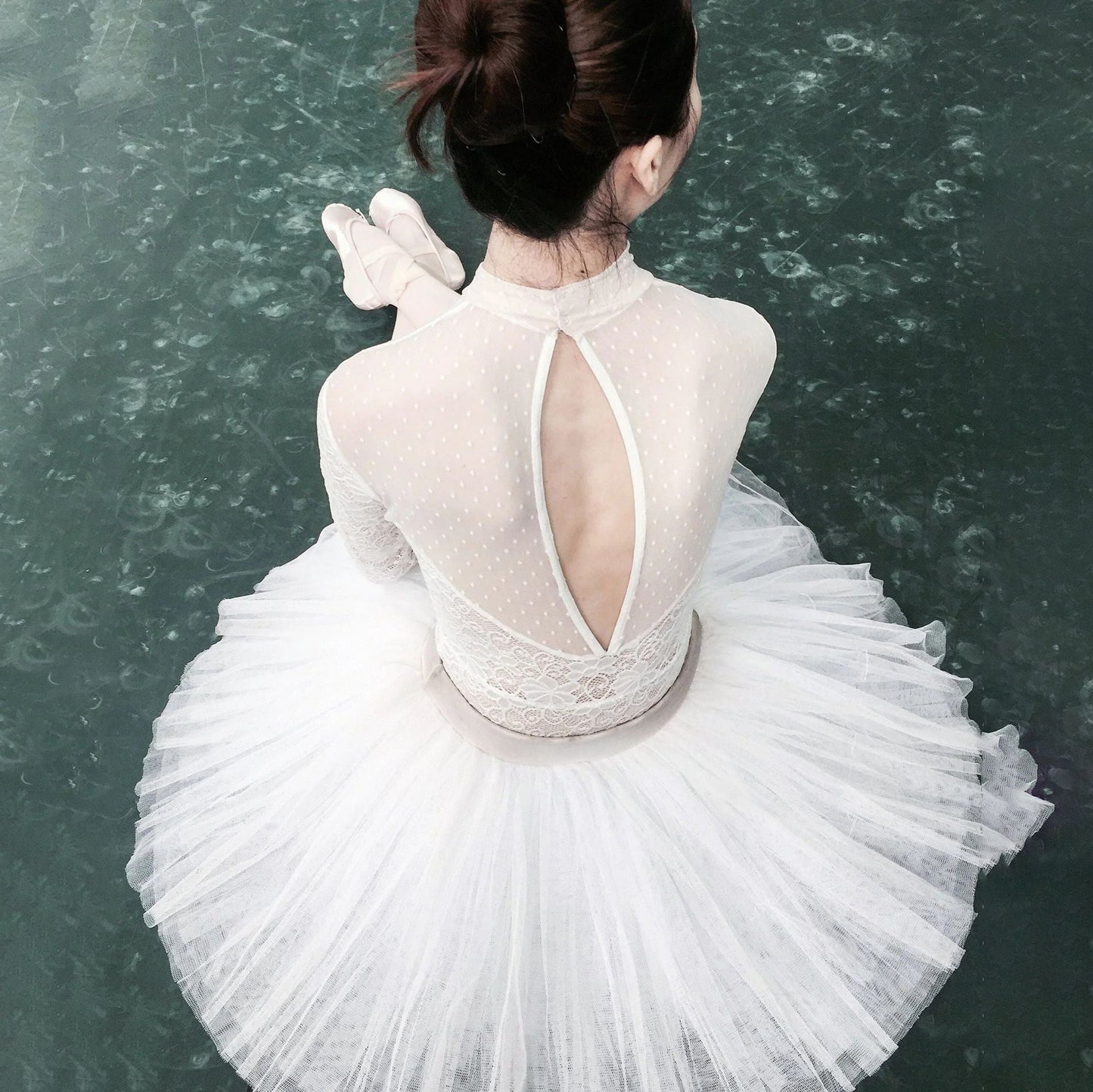 女士白色蕾丝芭蕾舞连体衣(1720/White)