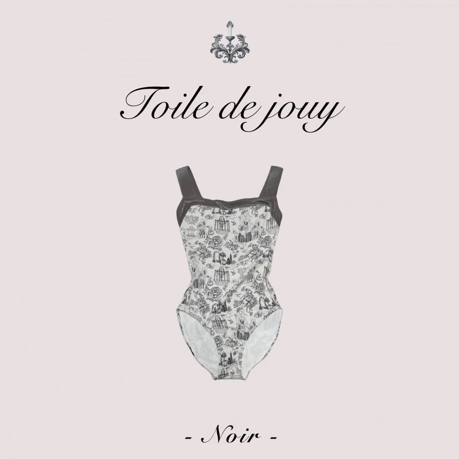 女童黑色"Toile de Jouy Noir/Piqué/Platina"芭蕾舞高叉连体衣
