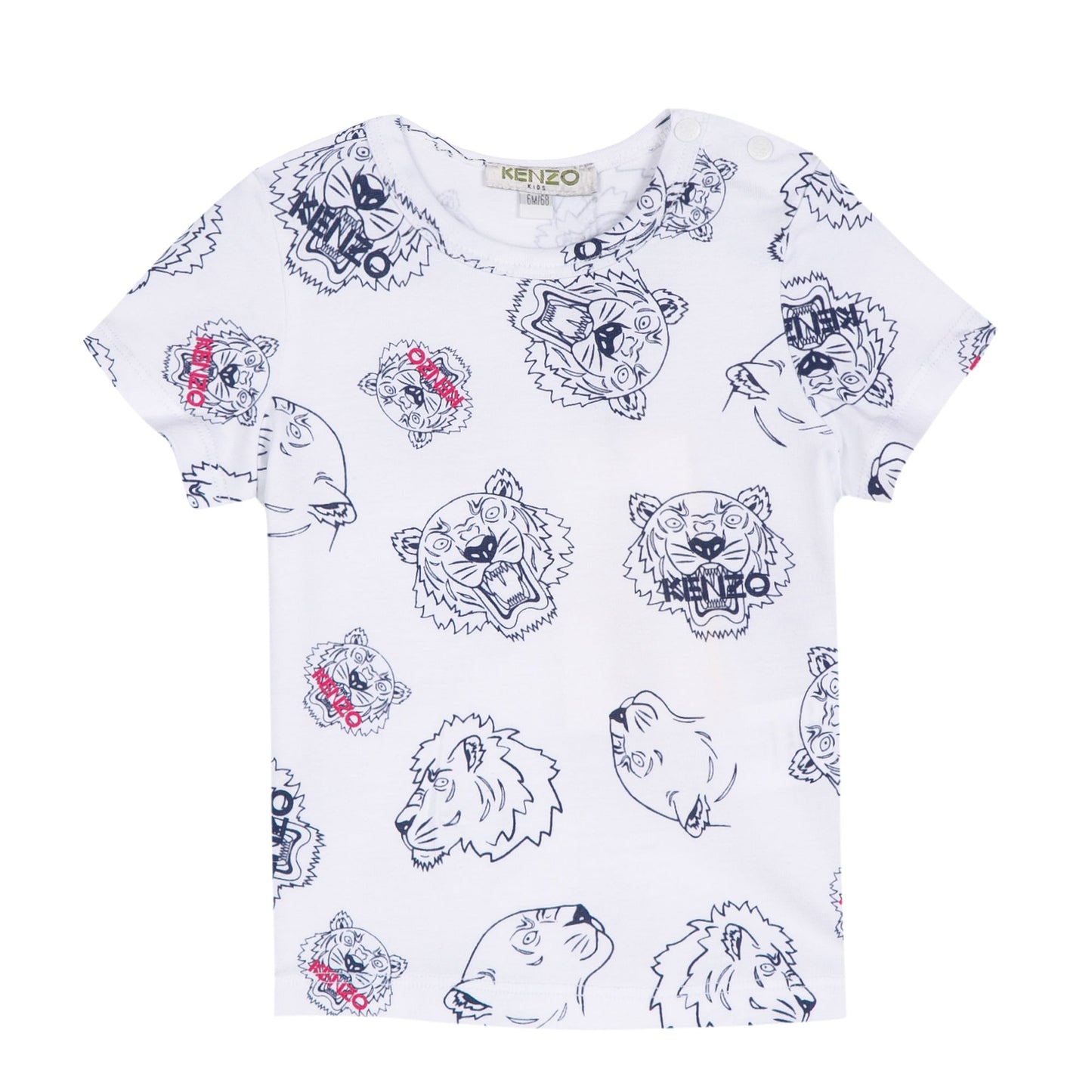 Baby Girls White Tiger Printed Cotton T-shirt