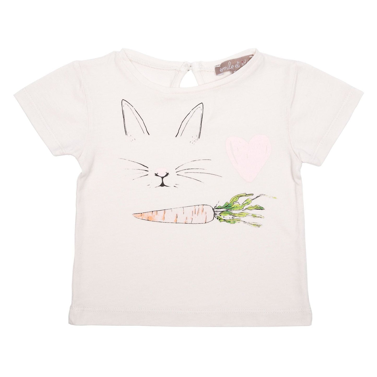 Girls White Cotton T-Shirt With Rabbit&Carrot Print