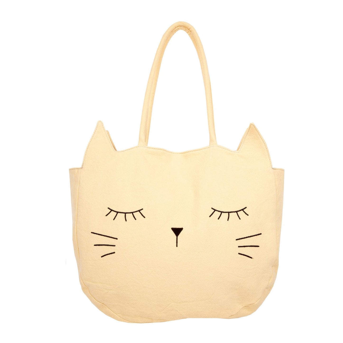 Girls Bright Yellow Cat Face Printed Cotton Bag