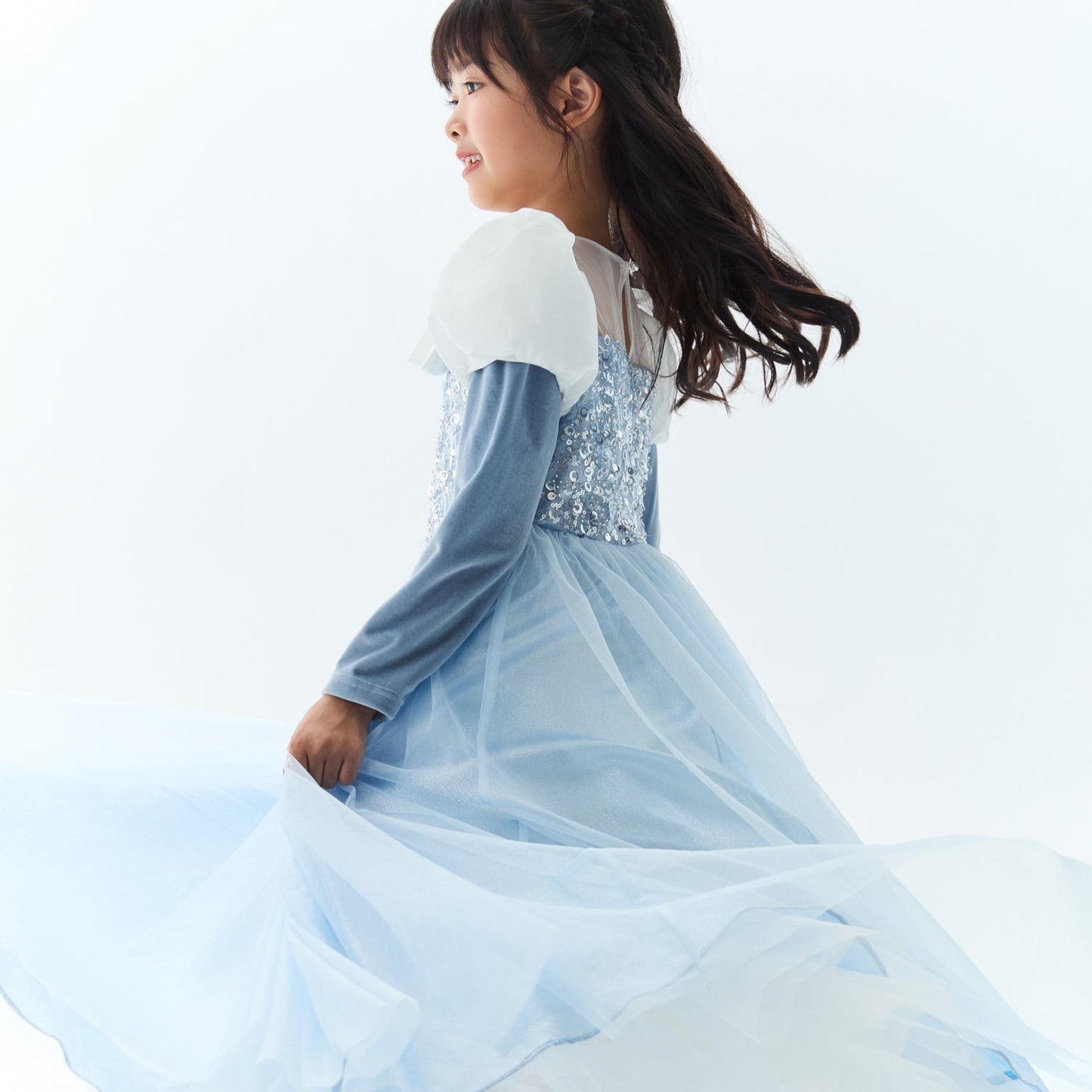 女童蓝色仙履冰蓝亮片礼服裙