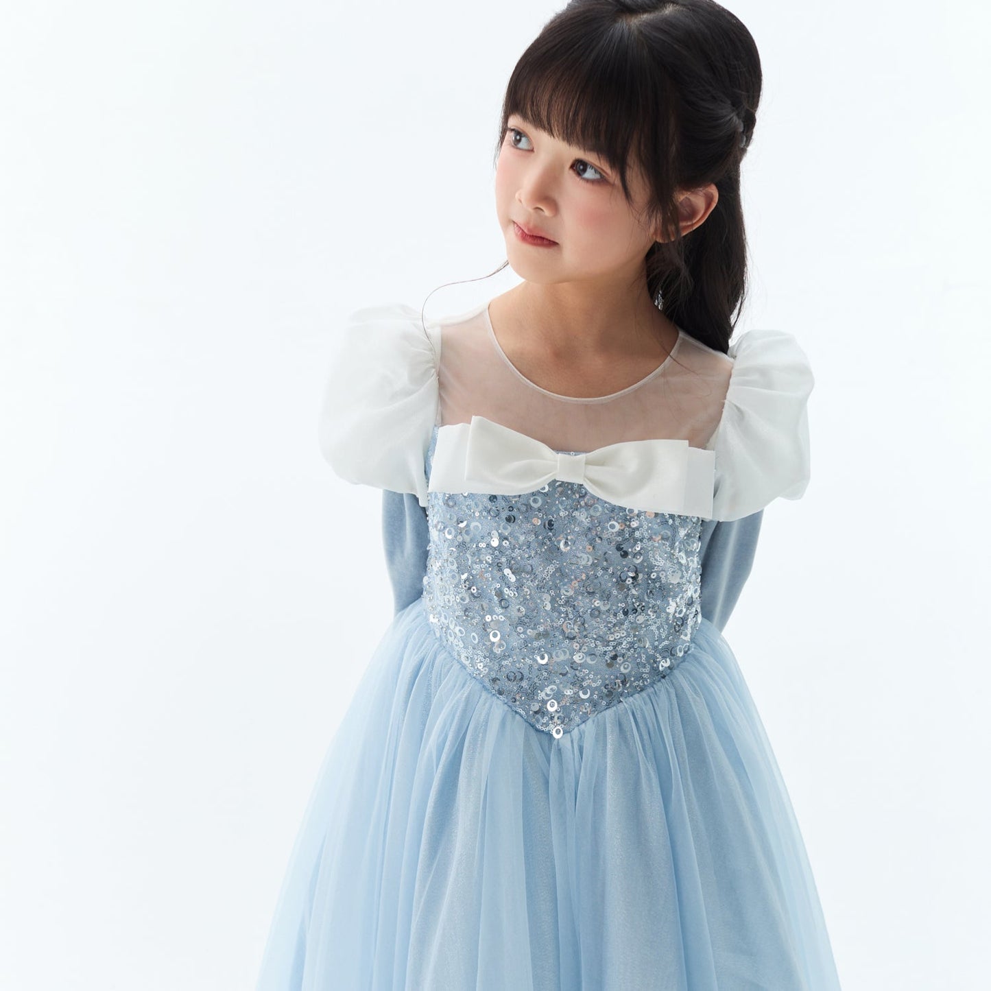 女童蓝色仙履冰蓝亮片礼服裙