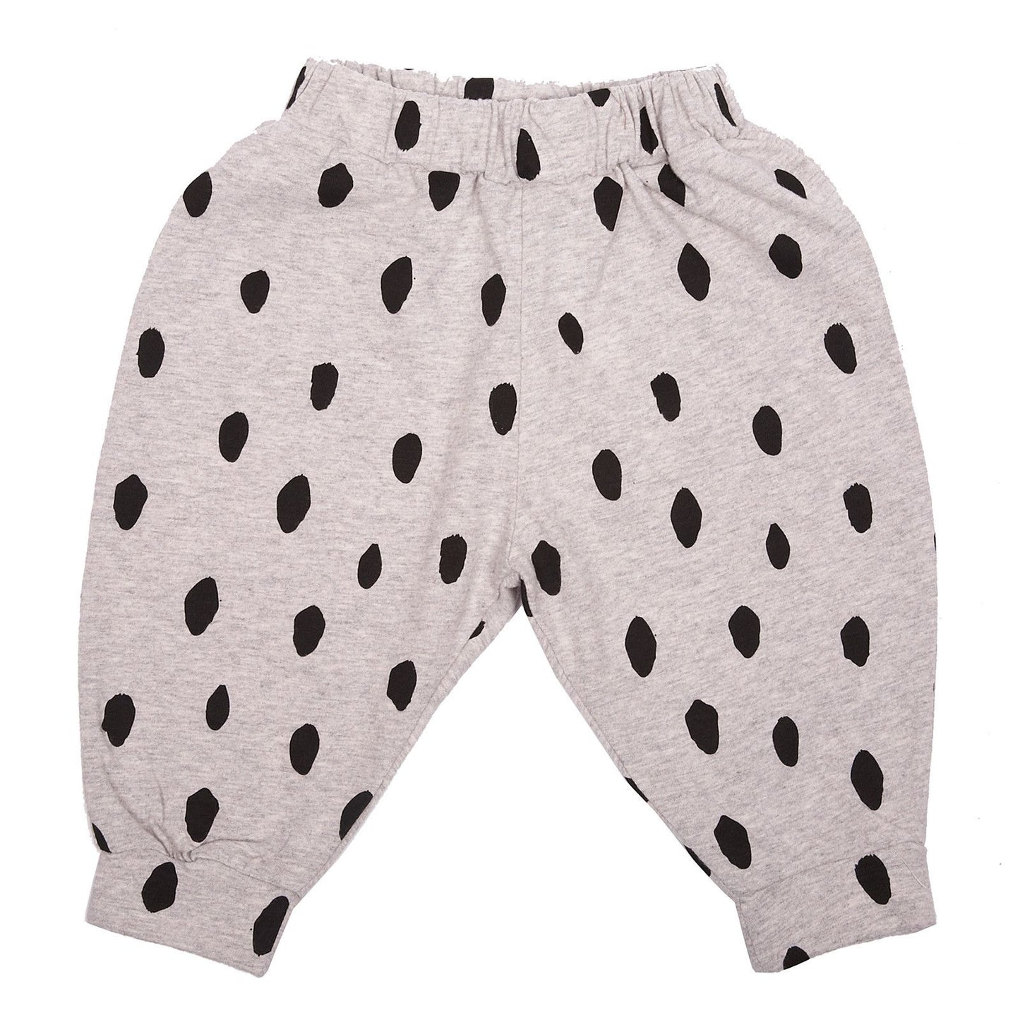 Girls Grey Spot Trims Cotton Trousers With Elastic Cuffs