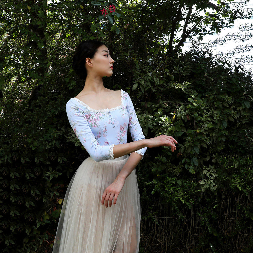 女士蓝色碎花芭蕾舞连体衣