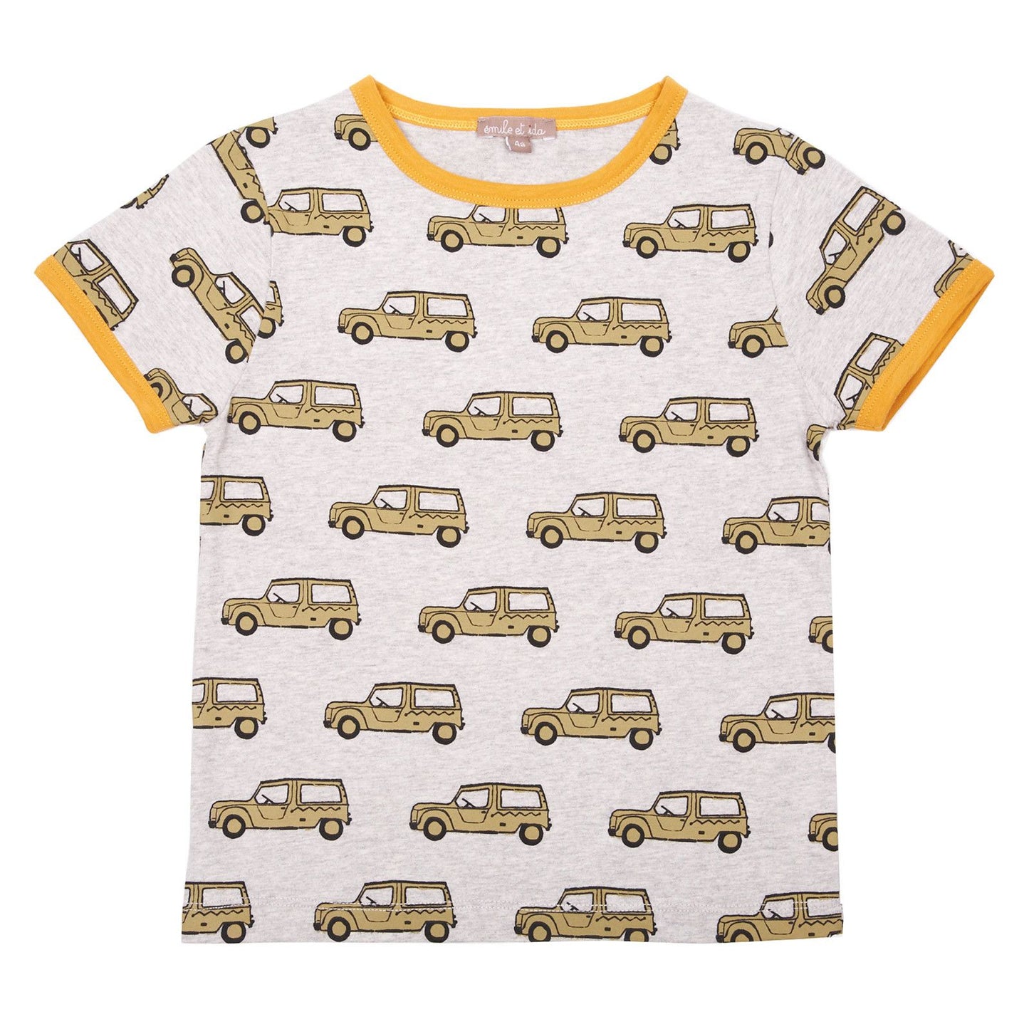 Boys & Girls Grey Cotton T-Shirt With Bus Print Trims