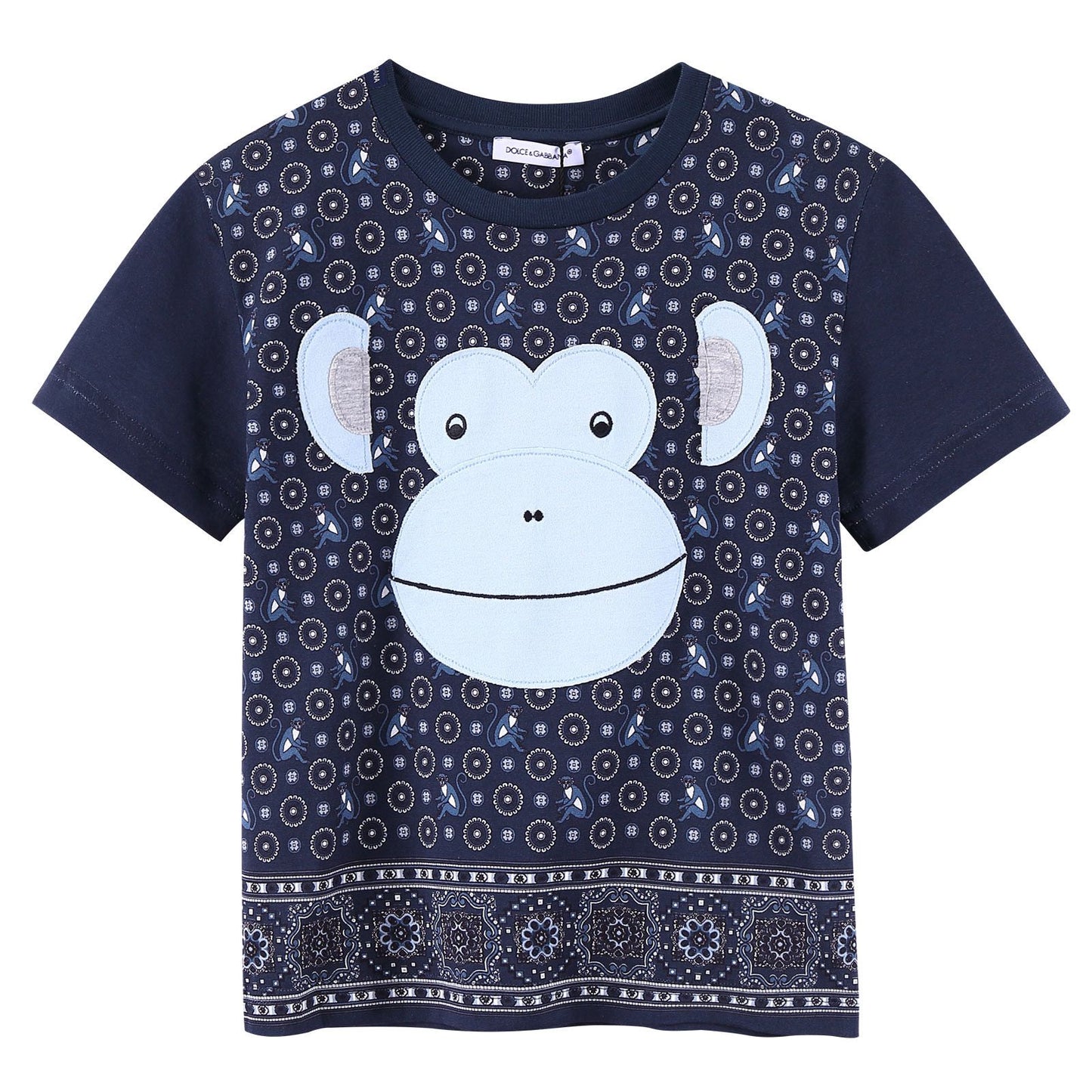 Boys Dark Grey Monkey Face Printed Cotton Jersey T-Shirt