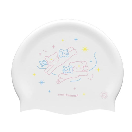 天使猫咪&小狗印花硅胶泳帽(适合54-58cm头围)