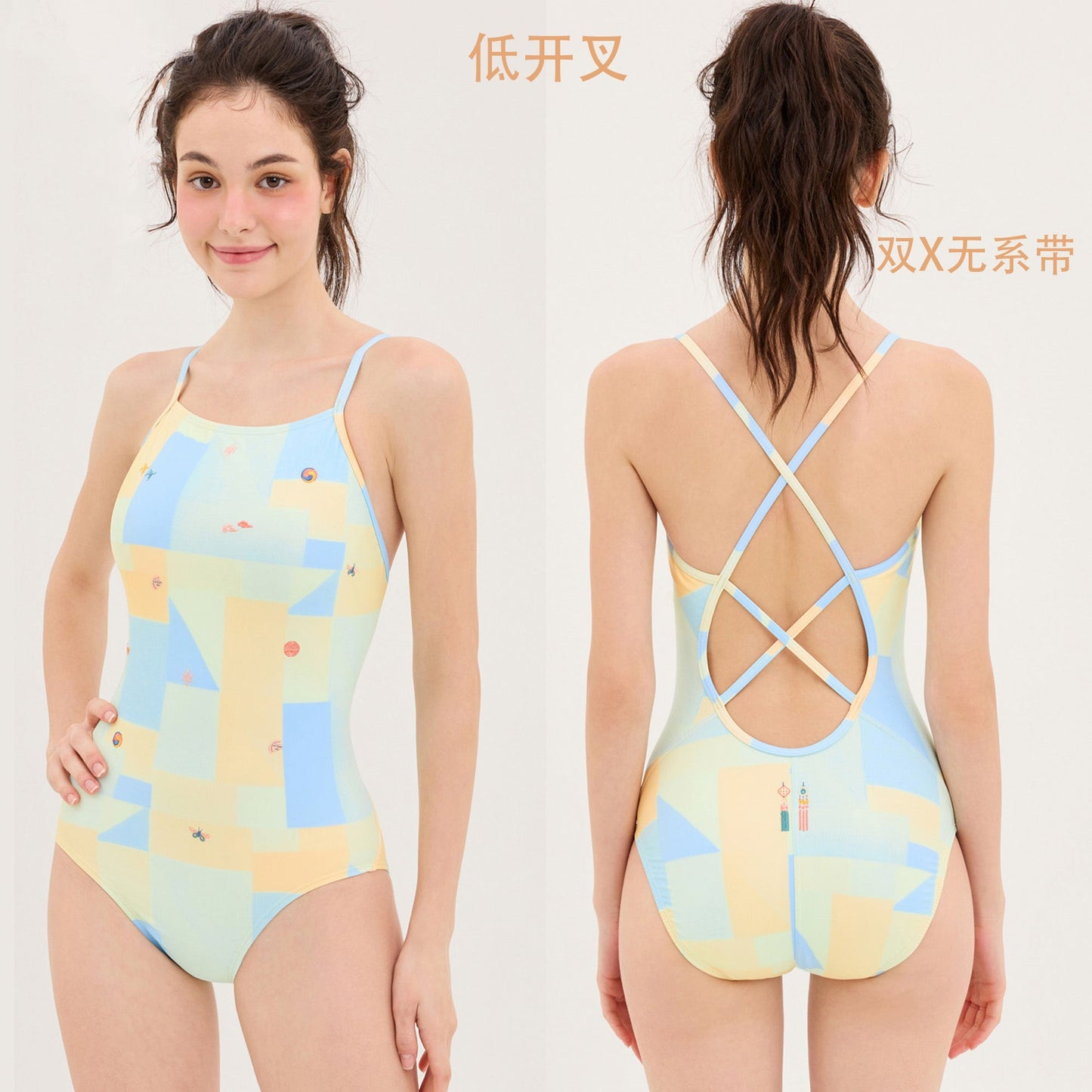 女士彩色印花专业泳衣