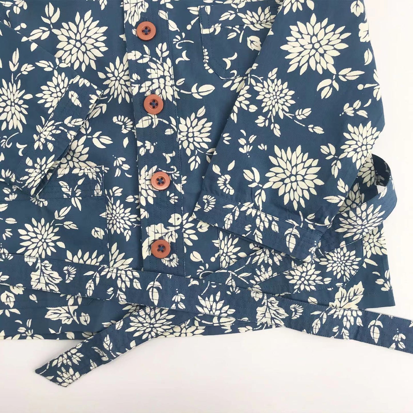 Girls Blue Printing Cotton Coat
