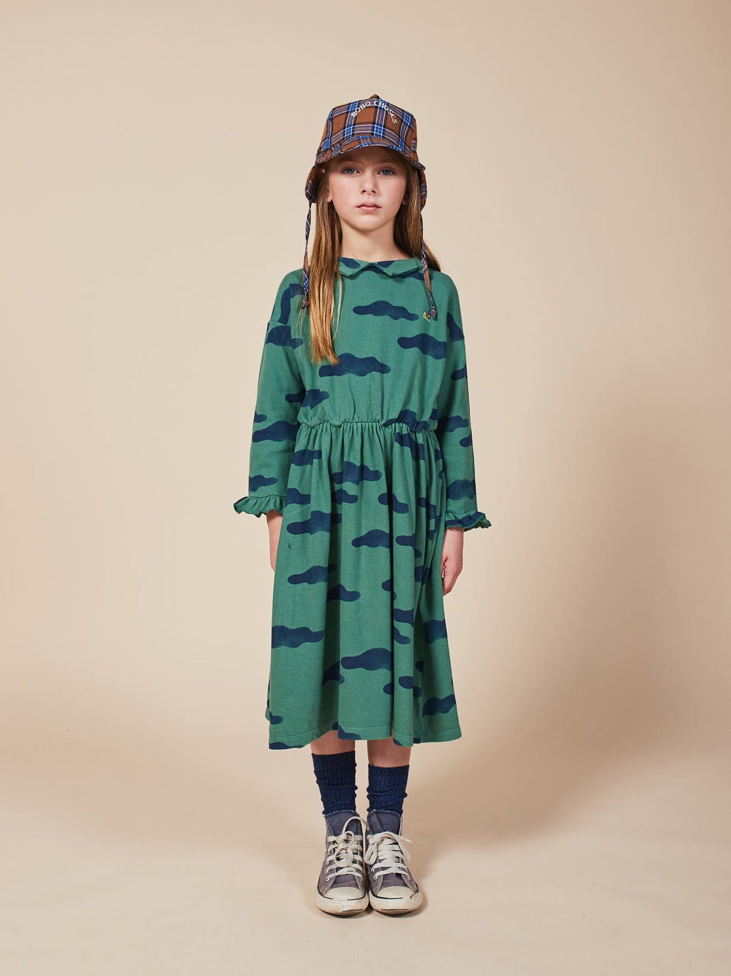 女童绿色有机棉连衣裙