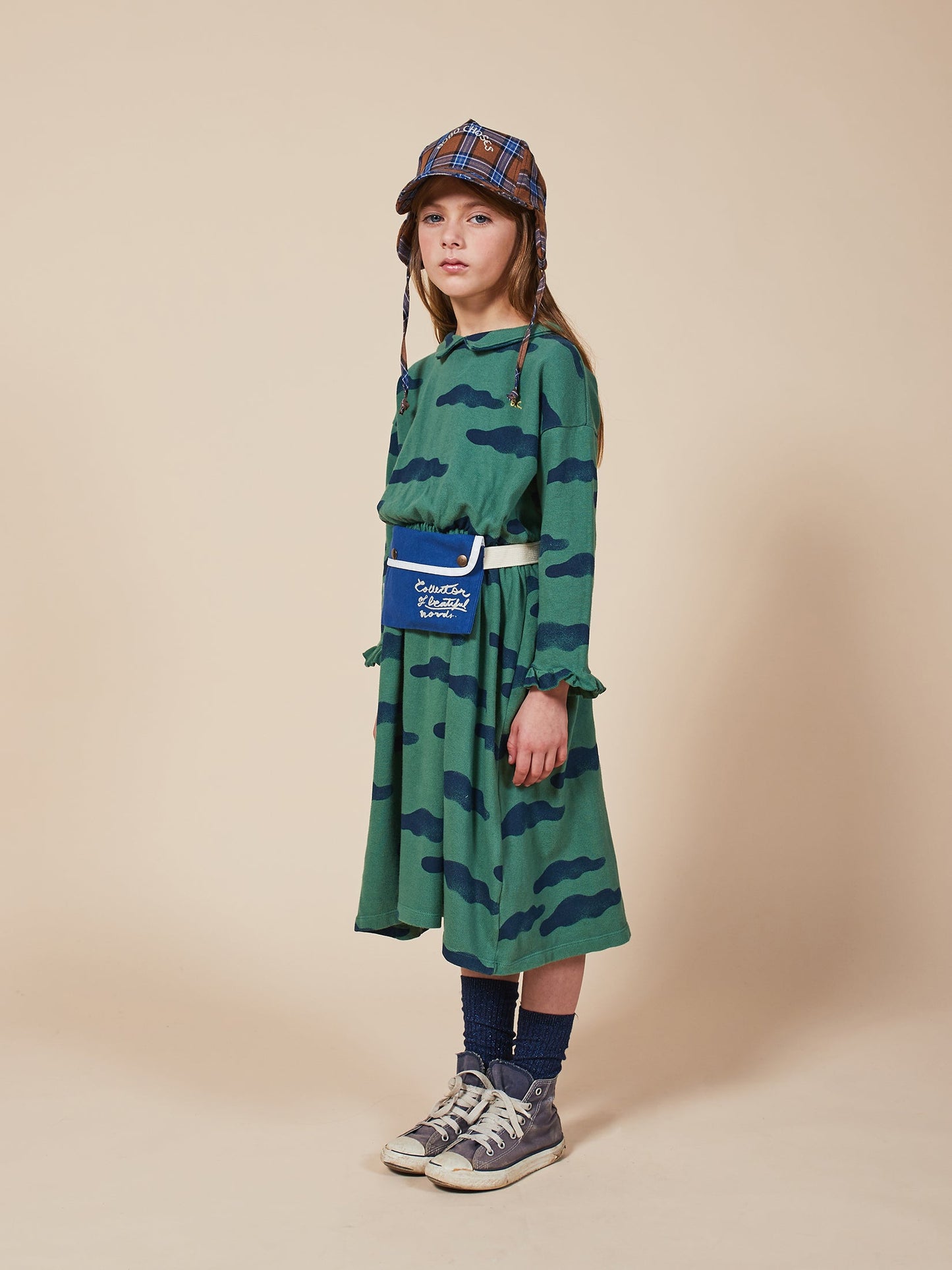女童绿色有机棉连衣裙