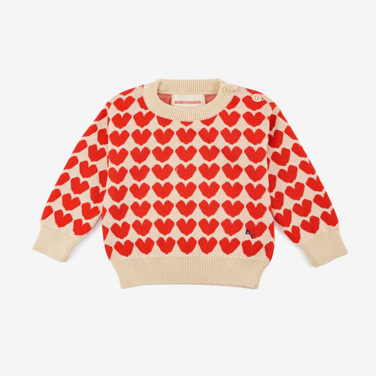 女婴米色心形毛衣