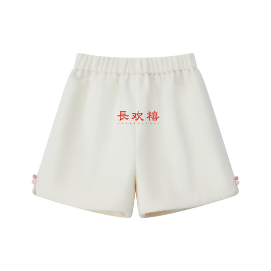 女童白色"朱玉"羊毛短裤