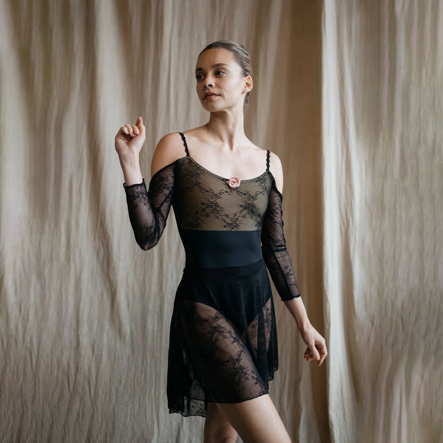 女童黑色露肩芭蕾舞连体衣(2236/Black)