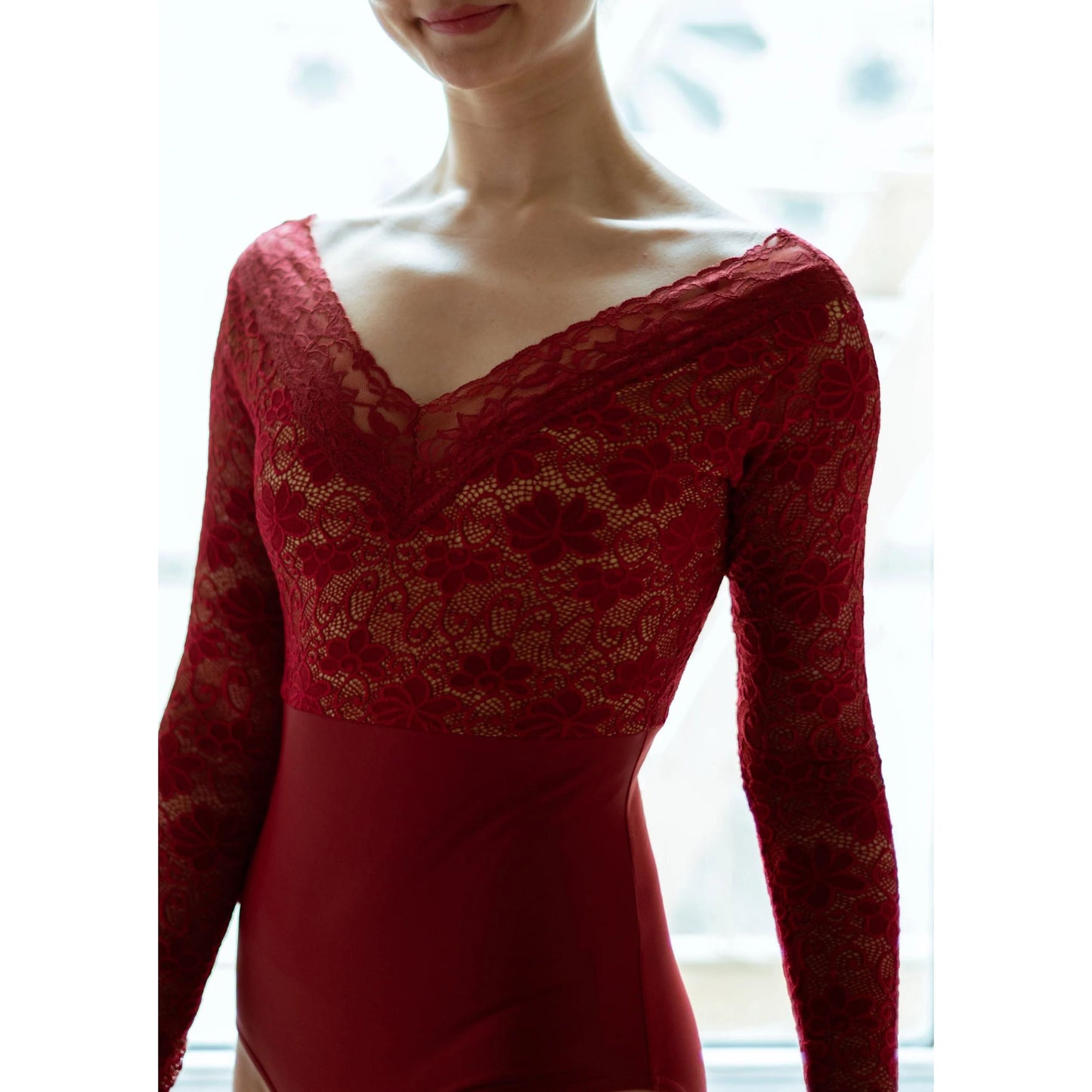 女童红色长袖芭蕾舞连体衣(2237/Red)