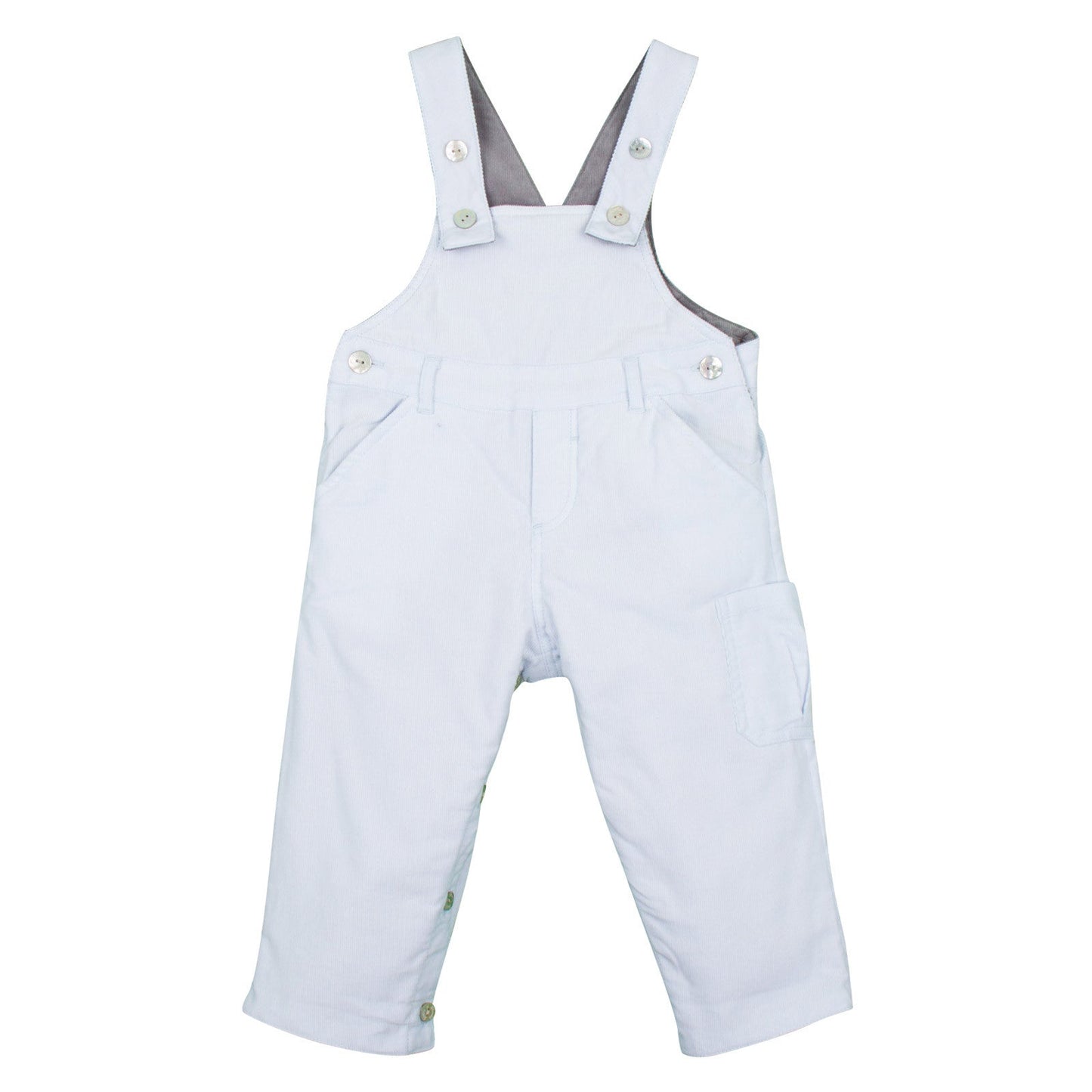 Baby Boys White Cotton Dungarees With Pockets
