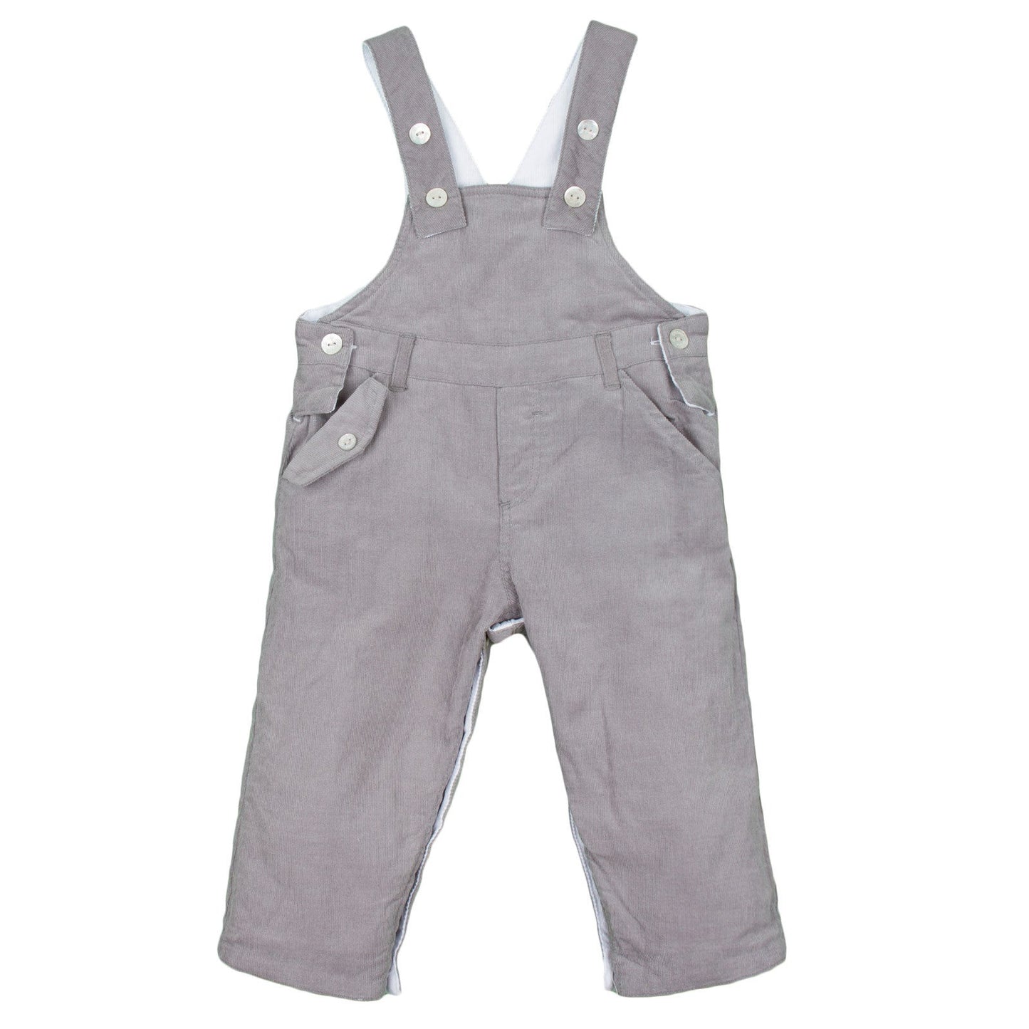 Baby Boys White Cotton Dungarees With Pockets