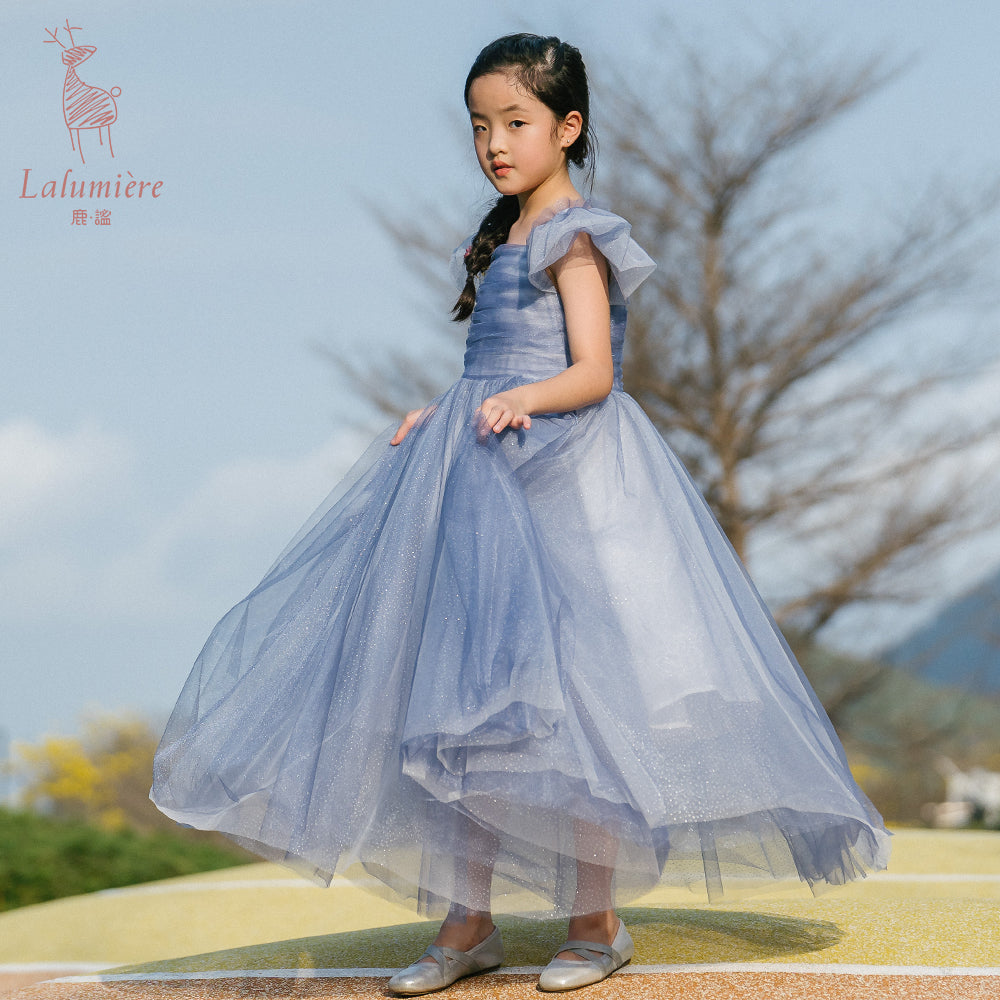 女童星光蓝蝴蝶袖礼服裙