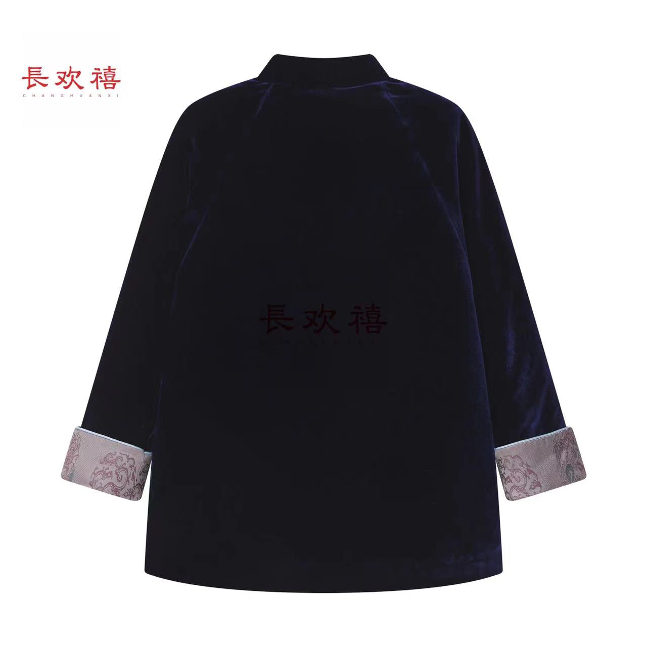 男童深蓝色"双龙戏珠"加棉外套
