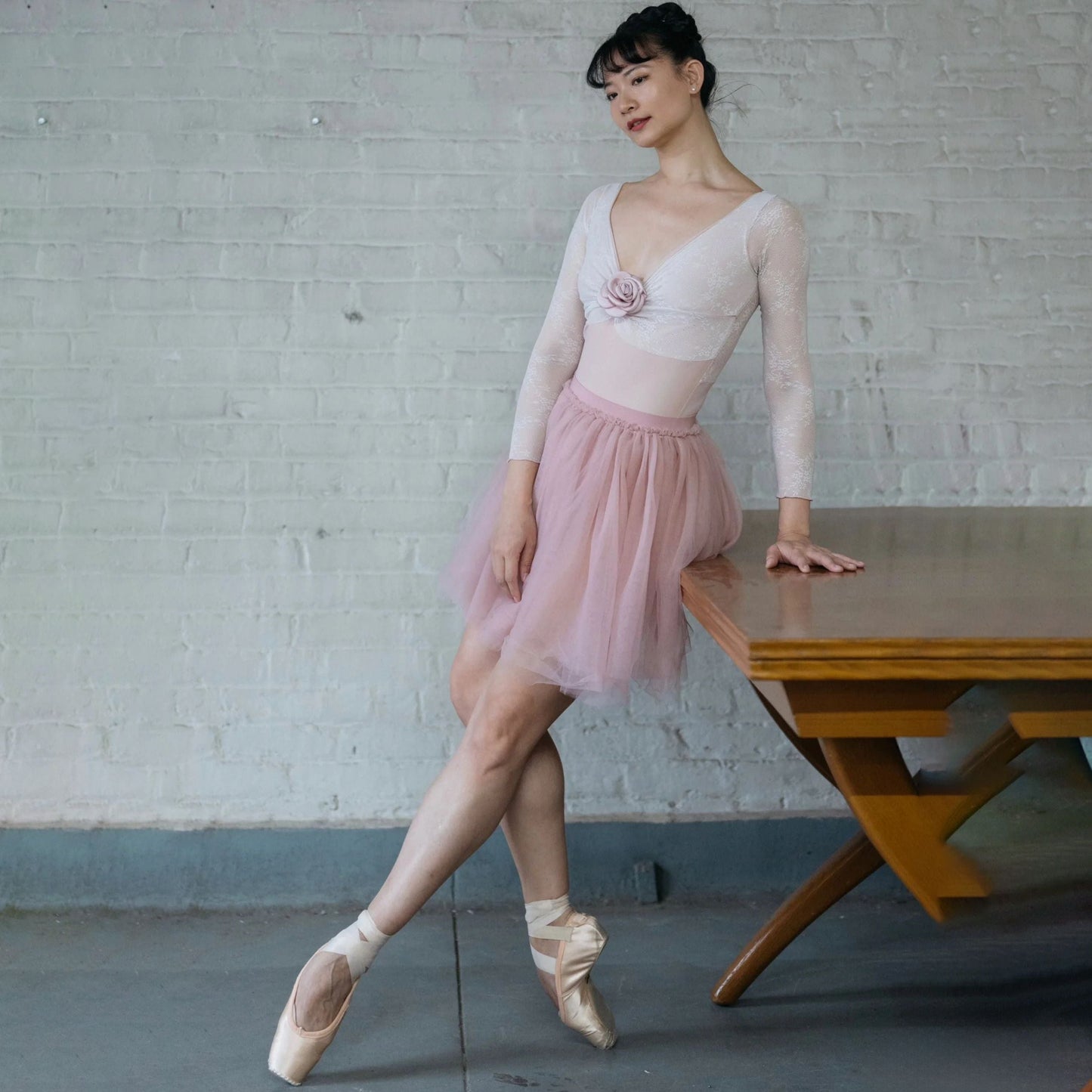 女士粉色长袖芭蕾舞连体衣(2341/Dusty Pink)